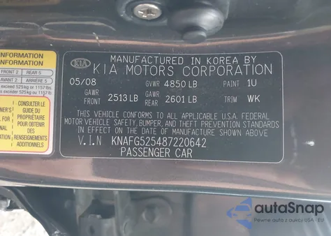 2008 Kia Rondo Lx z USA, uszkodzony, nr VIN KNAFG525487220642